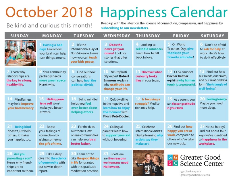 October Happiness Calendar