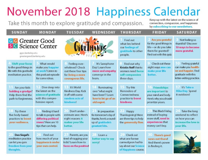 November Happiness Calendar