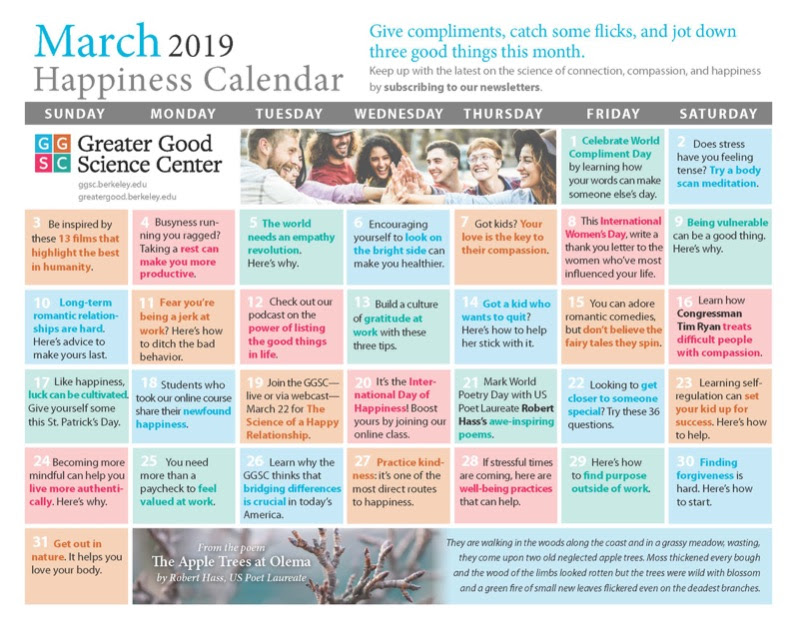 March Happiness Calendar
