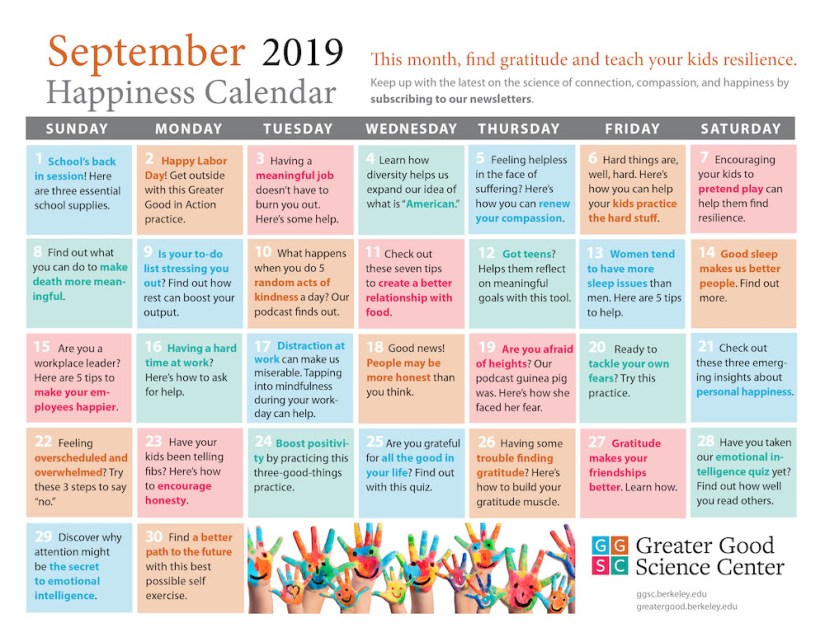 September Happiness Calendar
