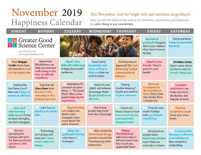 November Happiness Calendar