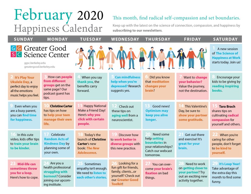 February 2020 Happiness Calendar