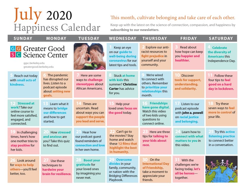 Greater Good Happiness Calendar - July